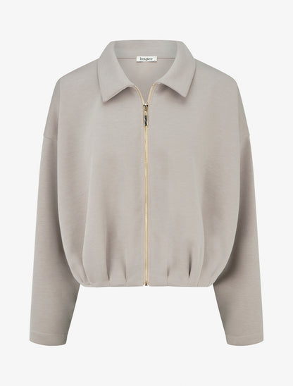 Veste coupe boule zippée effet froncé - Taupe - 1