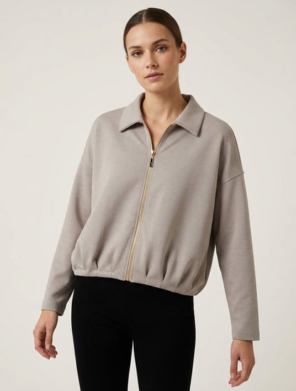 Veste coupe boule zippée effet froncé - Taupe