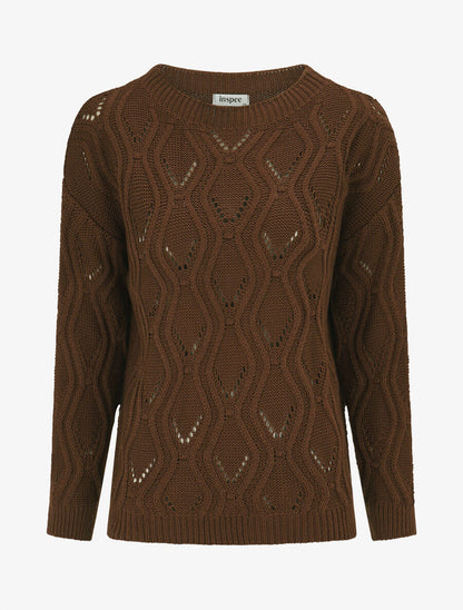 Pull ajouré en maille fantaisie - Marron - 4