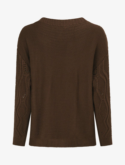 Pull ajouré en maille fantaisie - Marron - 2