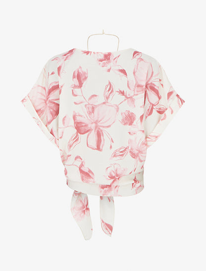 Top imprimé floral à nouer - Rose - 2