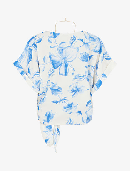 Top imprimé floral à nouer - Bleu ciel - 2