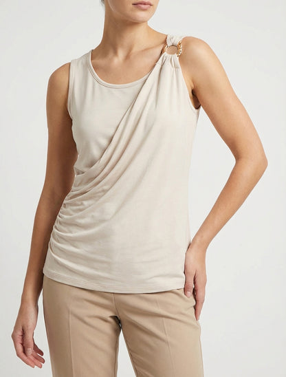 Top sans manches effet drapé à bretelle bijou - Beige