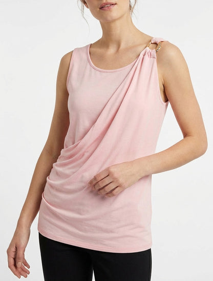 Top sans manches effet drapé à bretelle bijou - Rose