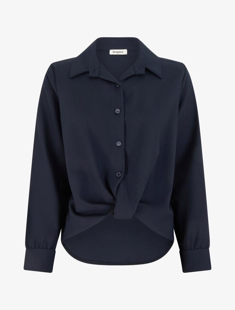 Chemisier noué asymétrique - Marine - 1