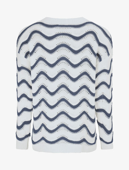 Pull ajouré en maille à vagues - Bleu charrette - 2