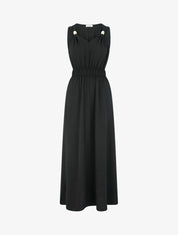 Robe unie à empiècement perles en bois - Noir - 1