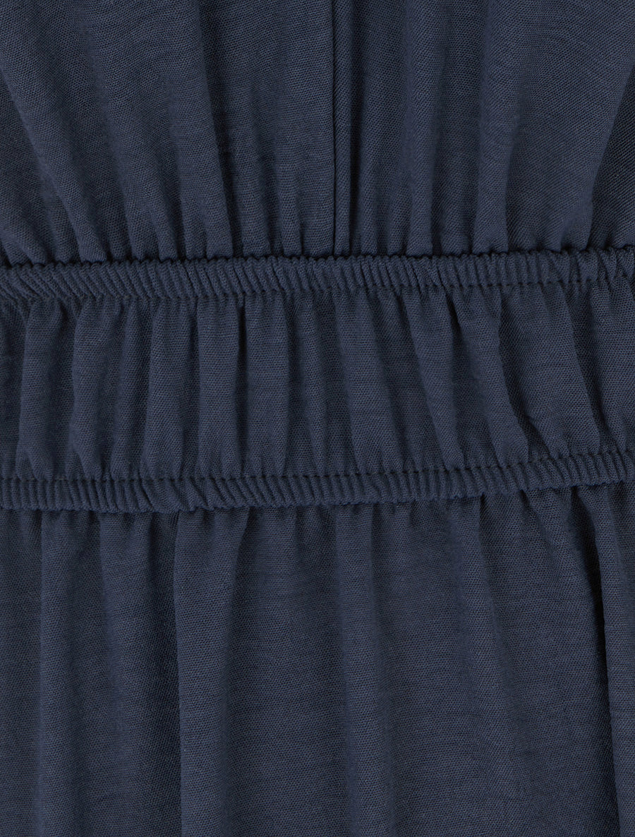 Robe unie à empiècement perles en bois - Marine - 3