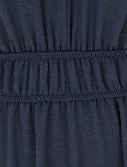 Robe unie à empiècement perles en bois - Marine - 3
