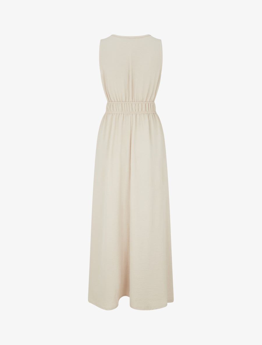 Robe unie à empiècement perles en bois - Beige - 2
