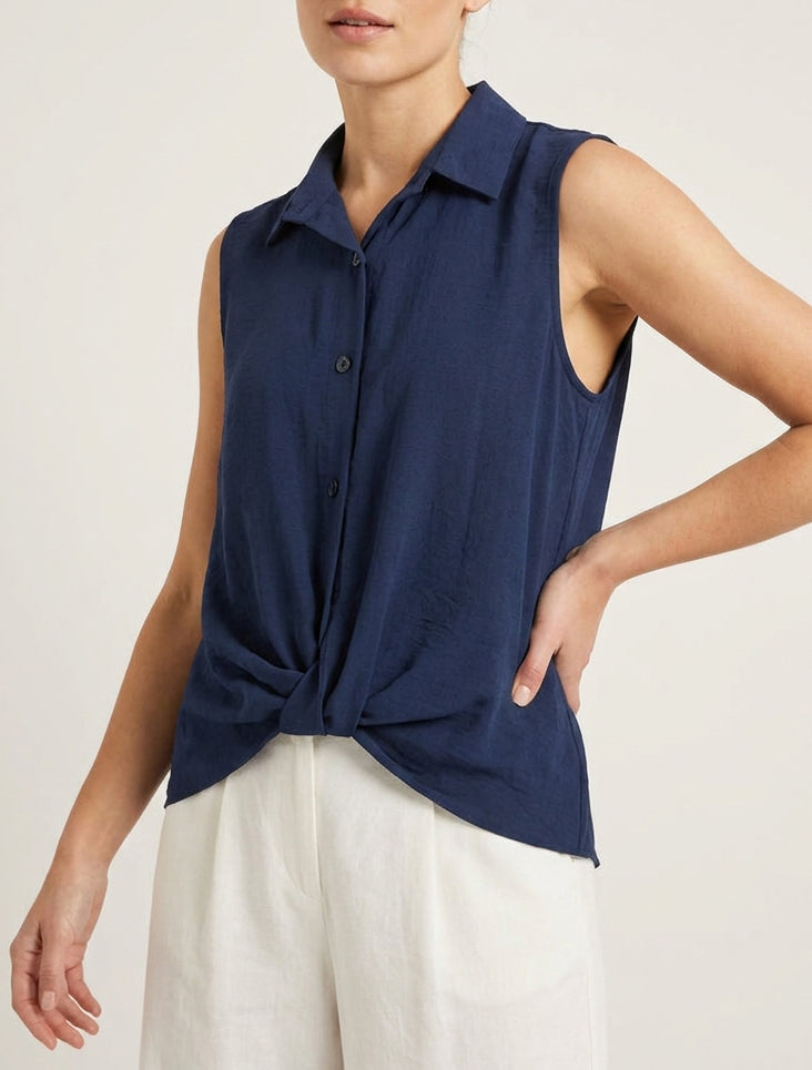 Top met vloeiende geknoopte look - Marine