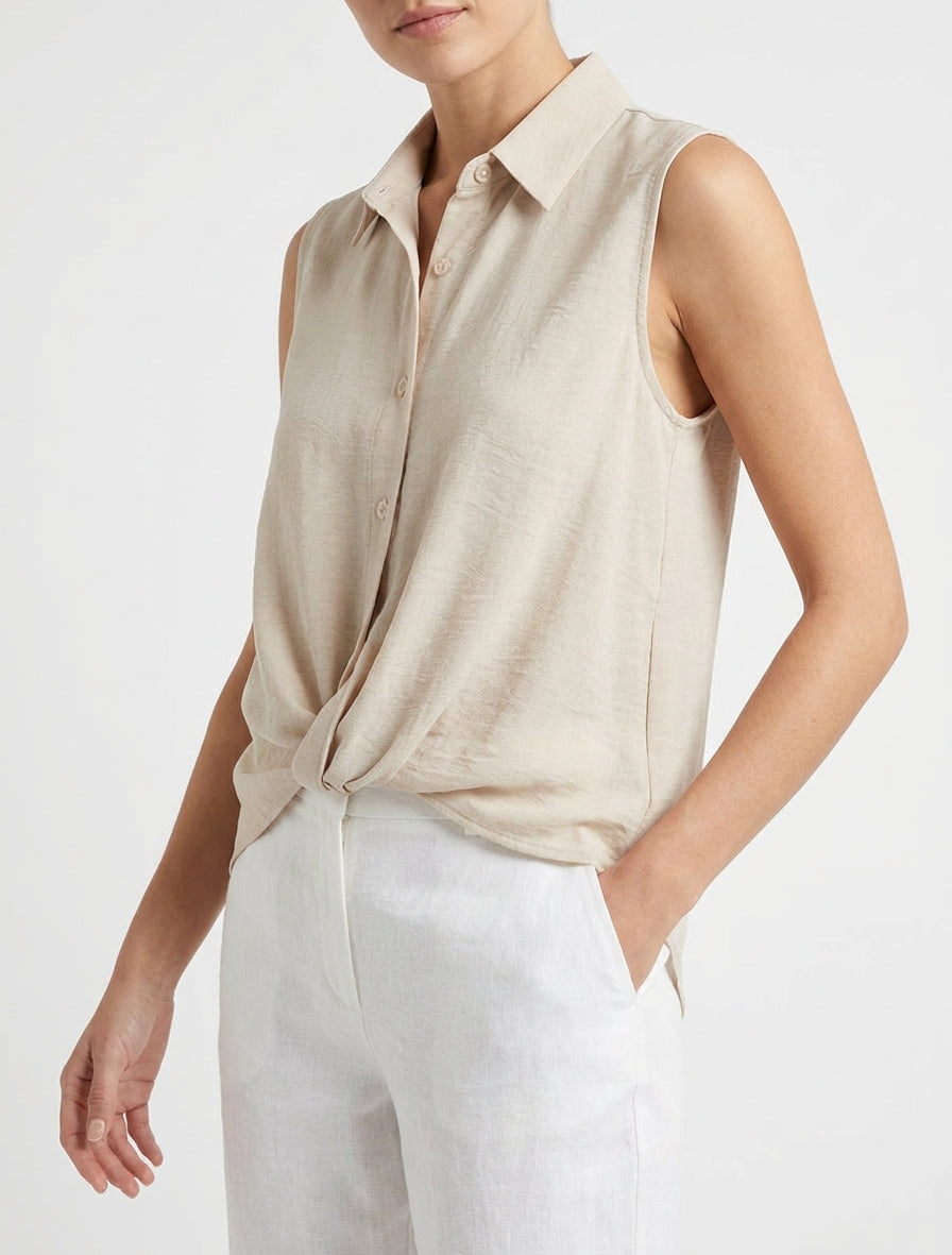 Top met vloeiende geknoopte look - Beige