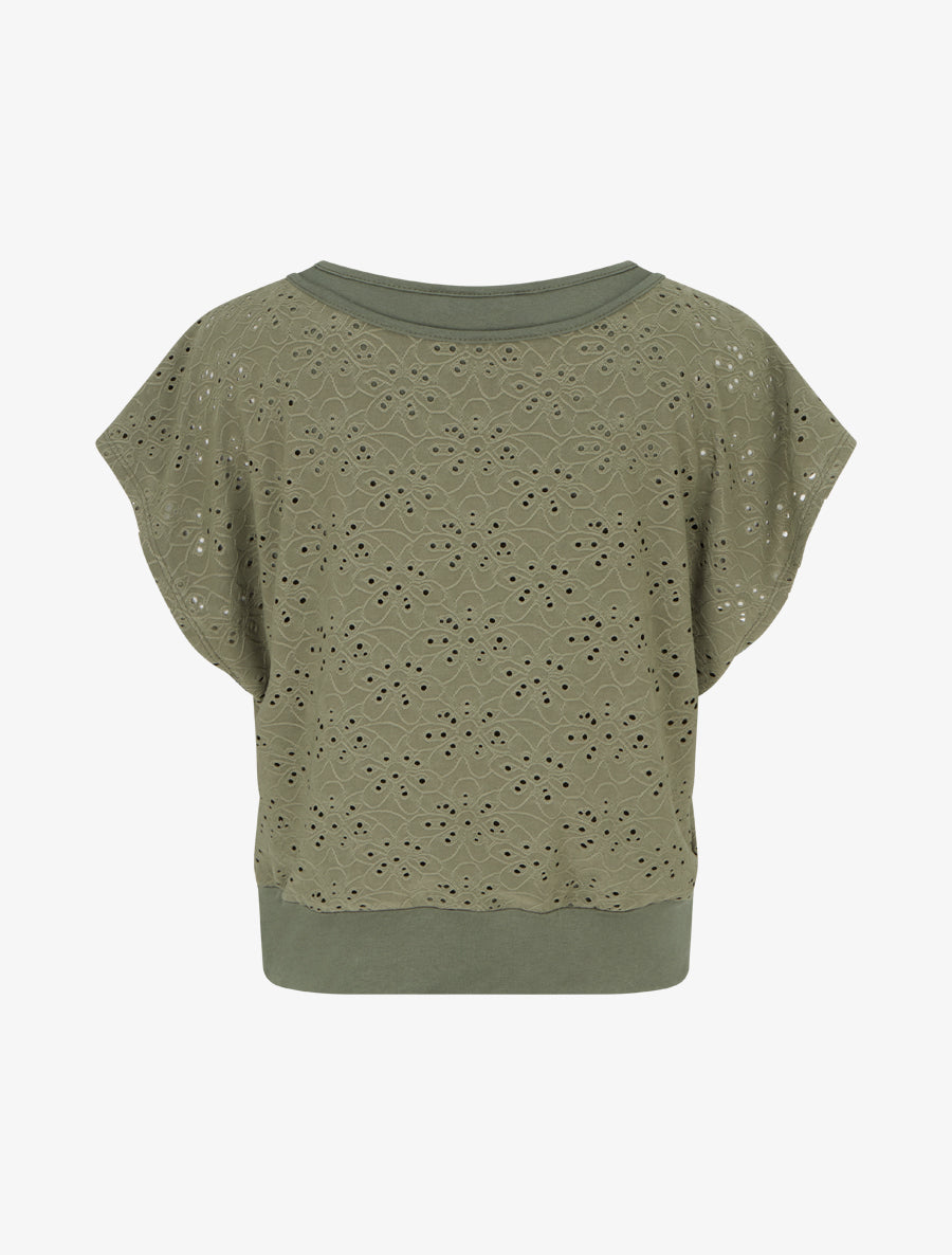 Top uni ajouré à manches courtes - Kaki - 2