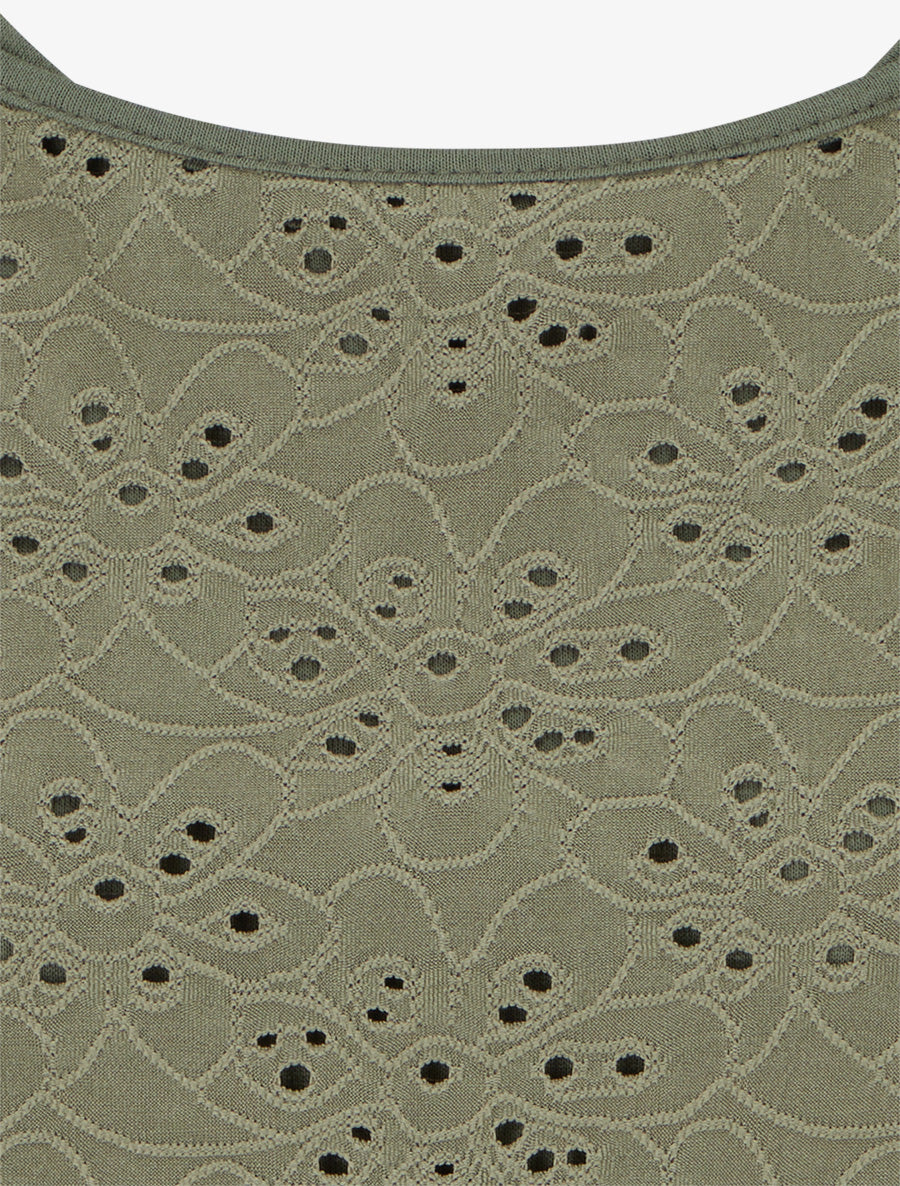 Top uni ajouré à manches courtes - Kaki - 3