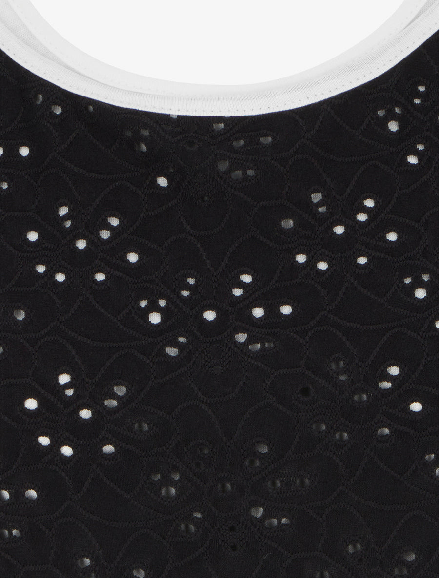 Top uni ajouré à manches courtes - Noir - 3