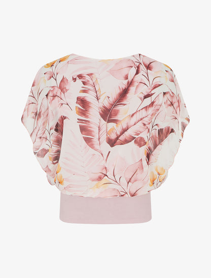 Top imprimé feuilles à manches volantées - Rose - 2
