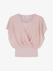 Top uni à manches volantées - Vieux rose - 1