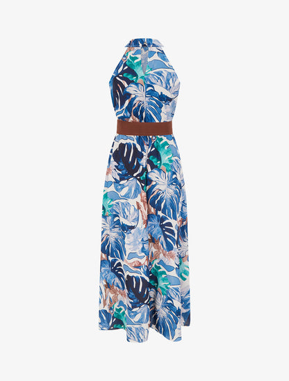 Robe longues sans manches imprimé tropical - Marine - 2