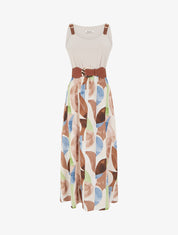 Robe imprimé fantaisie à bretelles en simili - Beige - 1