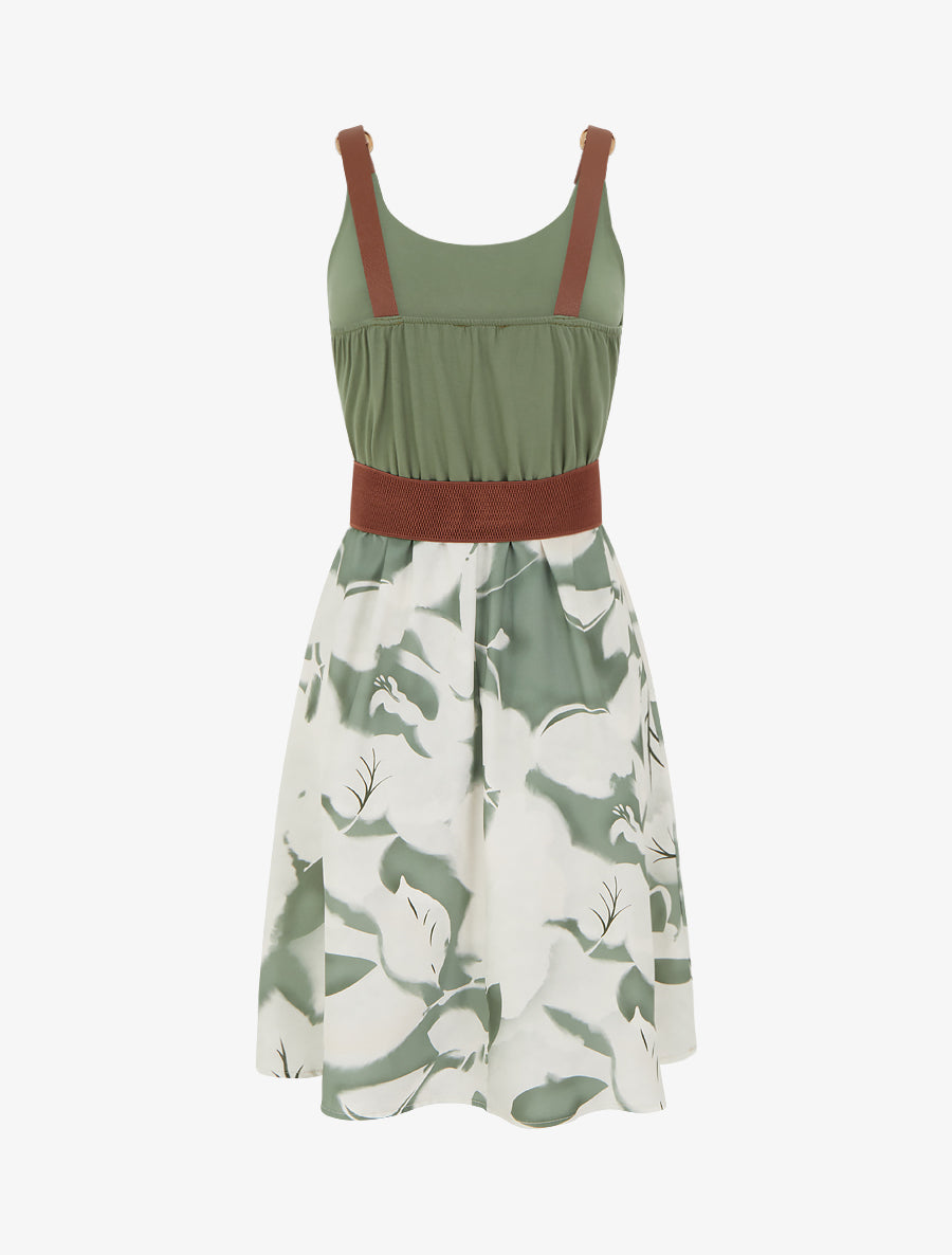 Robe mi-longue à bretelles en simili - Kaki - 2
