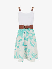 Robe mi-longue à bretelles en simili - Vert menthe - 1