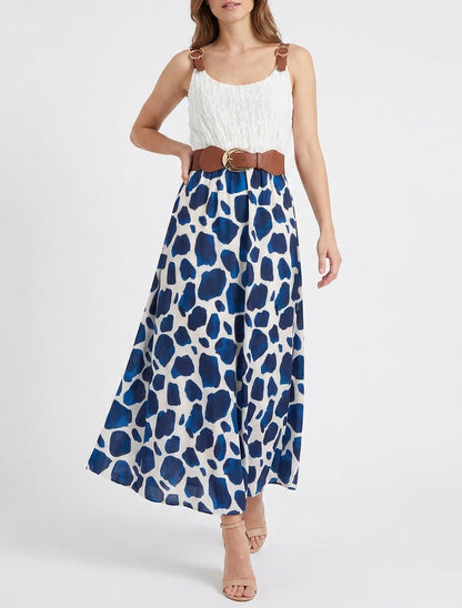 Robe longue à imprimé girafe et bretelles simili - Marine