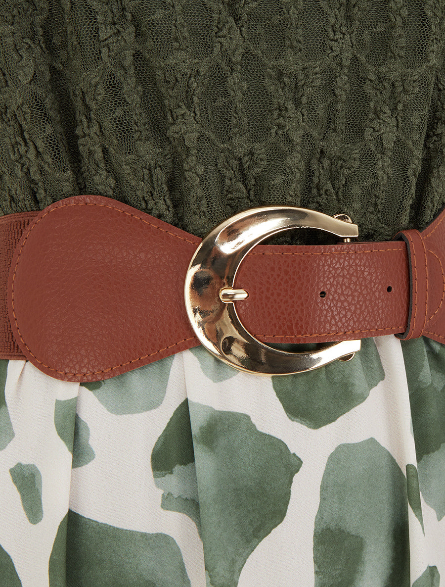 Robe longue à imprimé girafe et bretelles simili - Kaki - 3