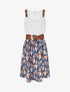 Robe mi-longue imprimé graphique et bretelles simili - Marine - 1