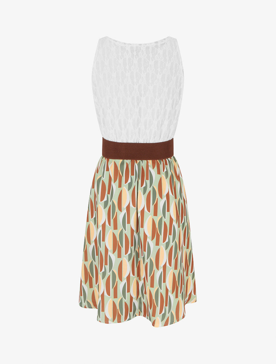 Robe mi-longue imprimé graphique et bretelles simili - Kaki - 2