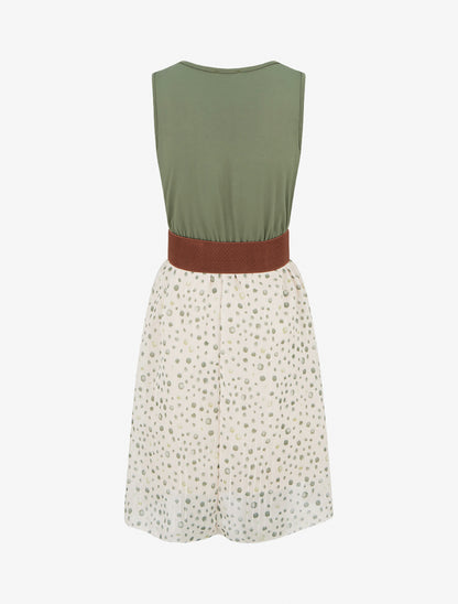 Robe coupe évasée imprimé pois fantaisies - Kaki - 2