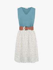 Robe coupe évasée imprimé pois fantaisies - Bleu clair - 1