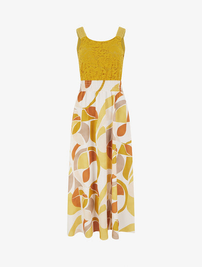 Robe imprimé abstrait à bretelles en crochet - Jaune moutarde - 1