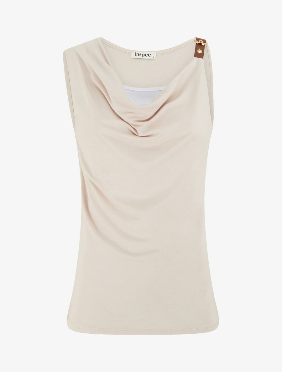 Top fluide à bretelle en simili - Beige - 1