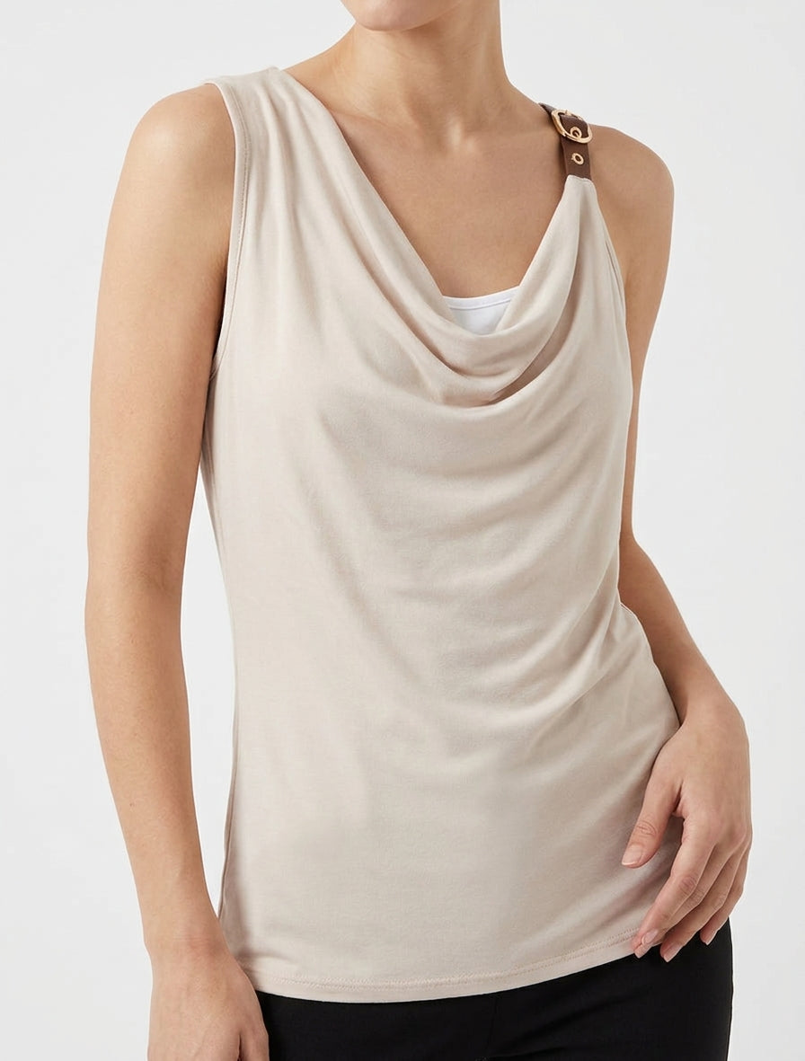 Top fluide à bretelle en simili - Beige