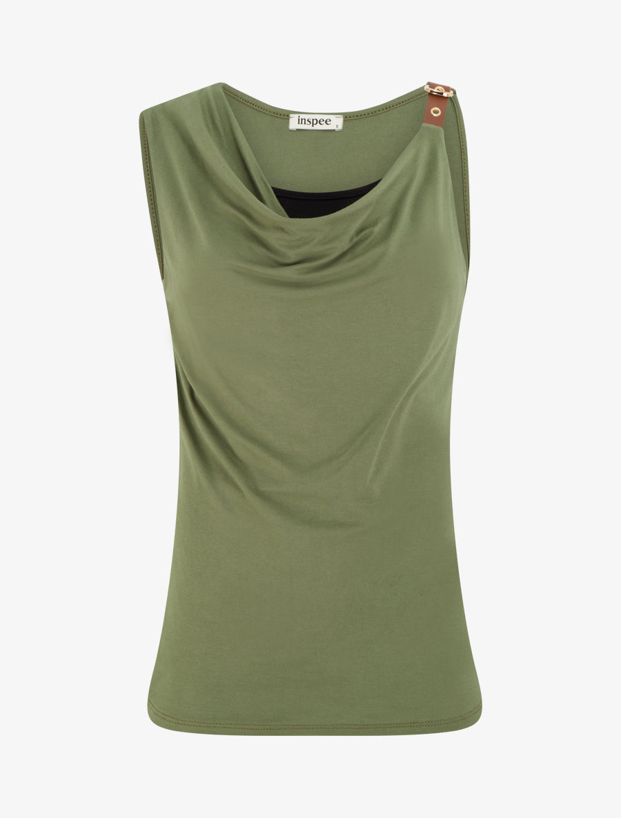 Top fluide à bretelle en simili - Kaki - 1