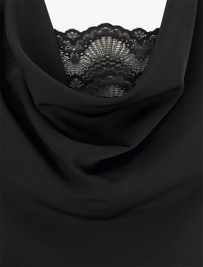 Top sans manches à col bénitier et dentelle - Noir - 3