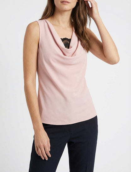 Top sans manches à col bénitier et dentelle - Rose