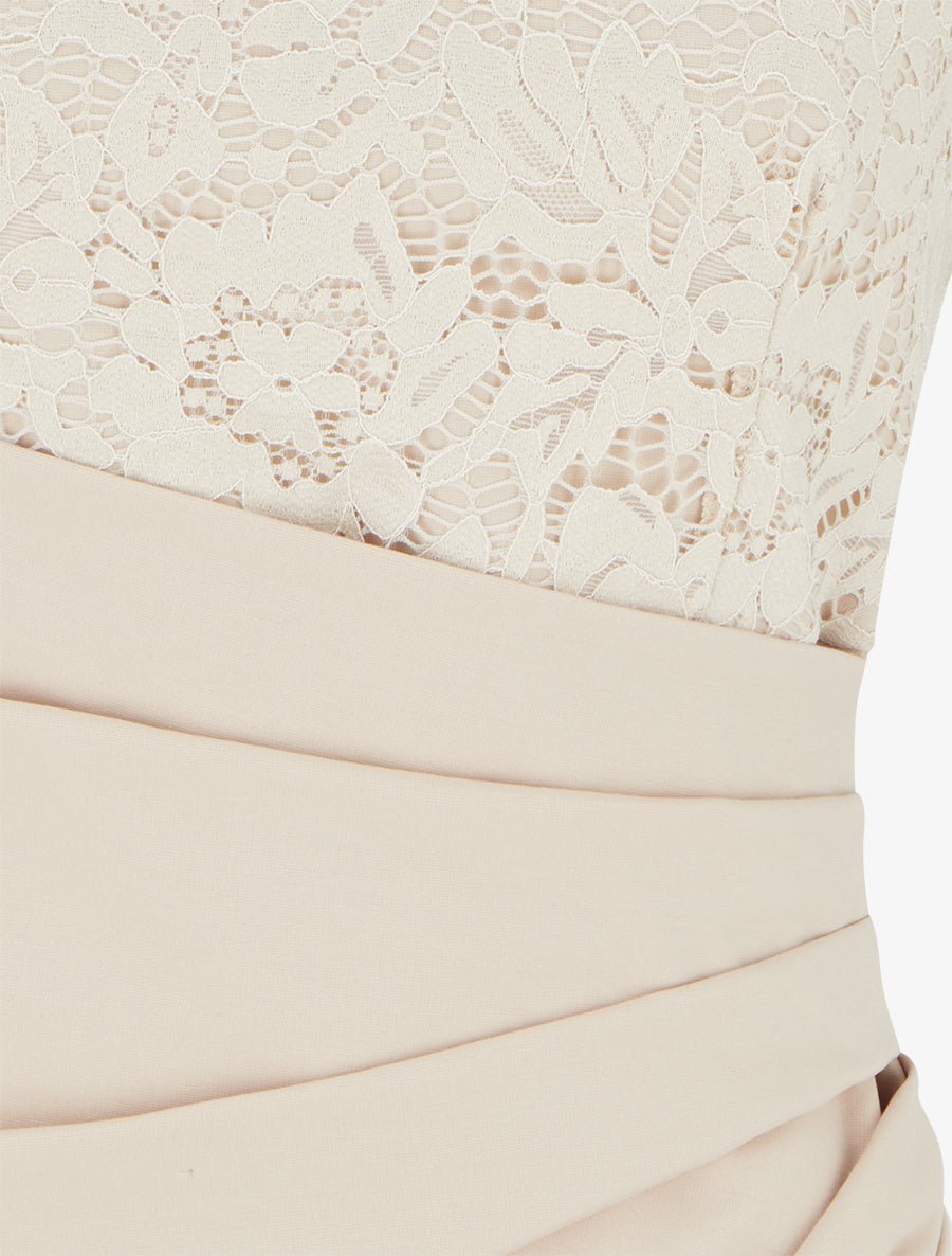 Robe ajustée à dentelle et drapé - Beige - 3