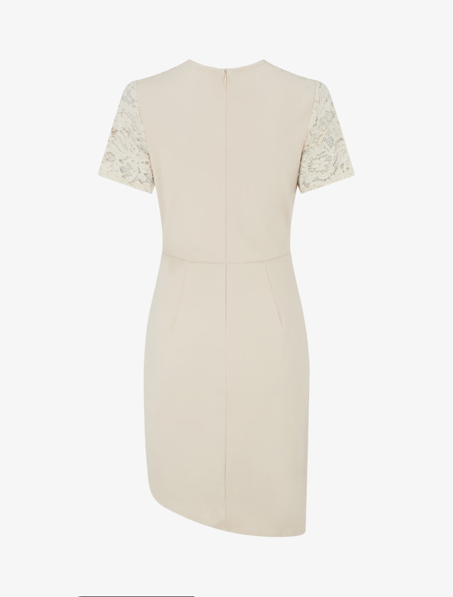 Robe ajustée à manches courtes et dentelle - Beige - 2