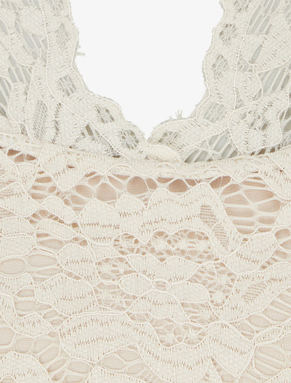 Robe ajustée à manches courtes et dentelle - Beige - 3