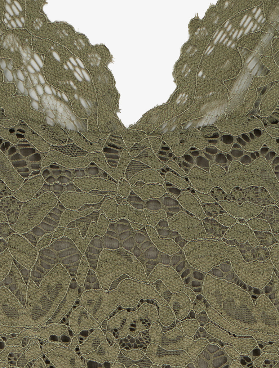 Robe ajustée à manches courtes et dentelle - Kaki - 3