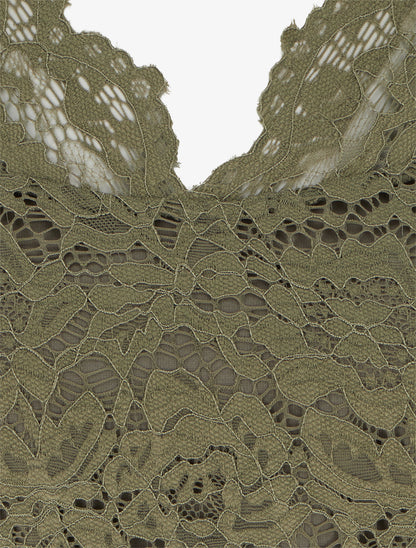 Robe ajustée à manches courtes et dentelle - Kaki - 3