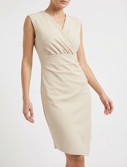 Robe sans manches unie style portefeuille - Beige