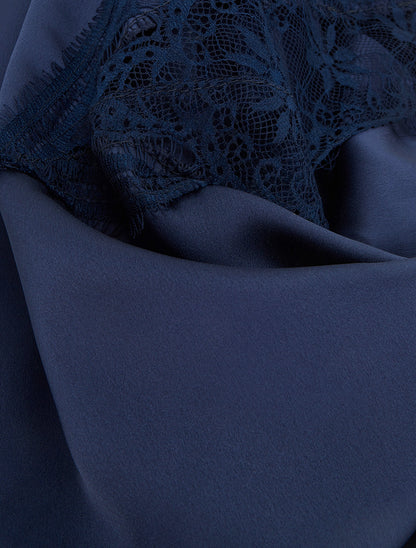 Caraco satiné à dos en dentelle - Marine - 3