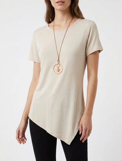 Top manches courtes à bords asymétriques - Beige