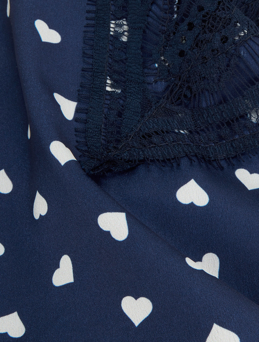 Caraco imprimé coeurs à dentelle au dos - Marine - 3
