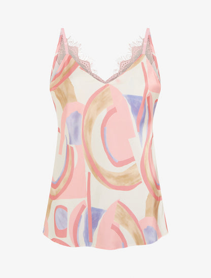 Caraco imprimé abstrait à dentelle au dos - Rose - 1