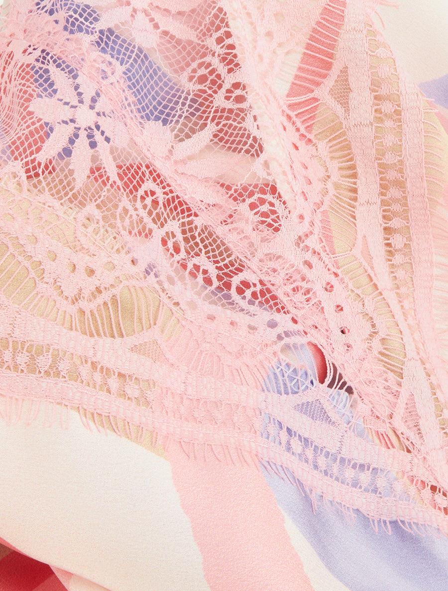 Caraco imprimé abstrait à dentelle au dos - Rose - 3