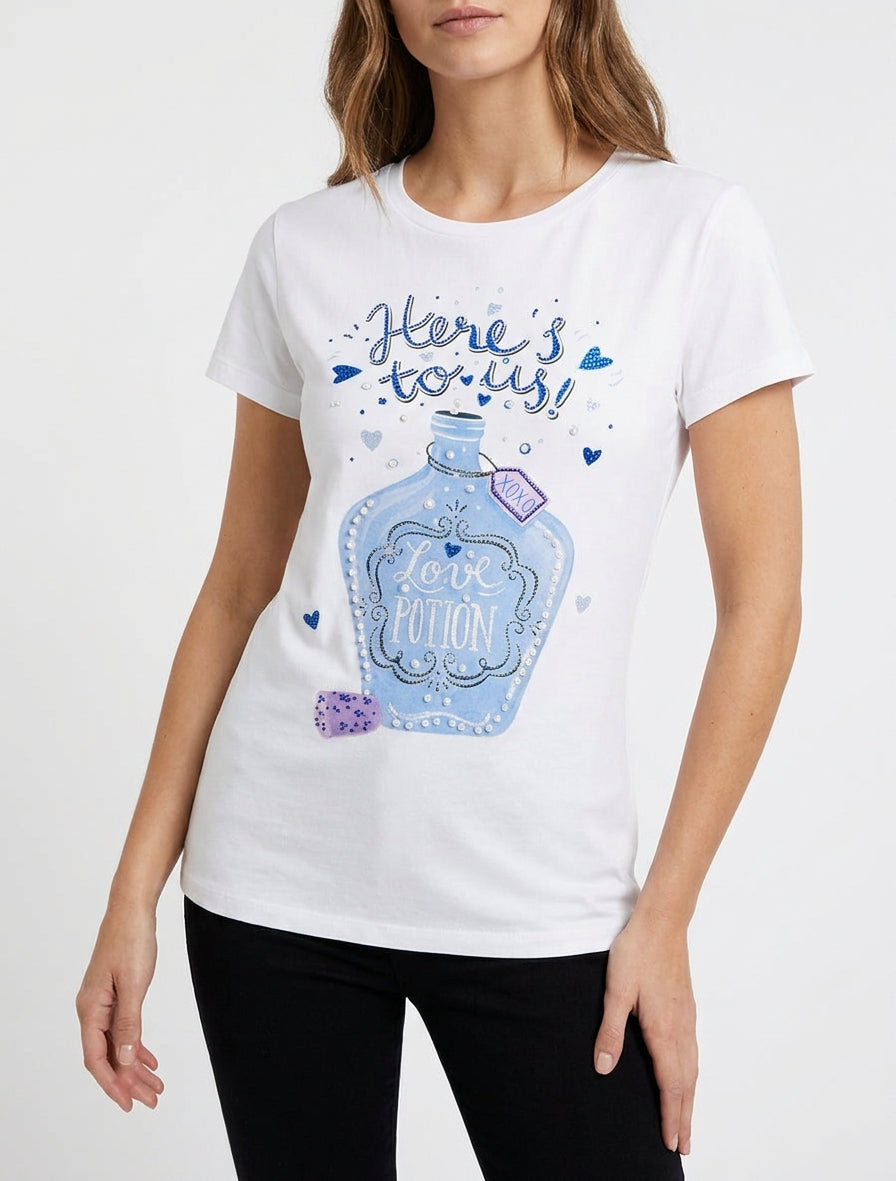 T-shirt Love potion à strass - Blanc