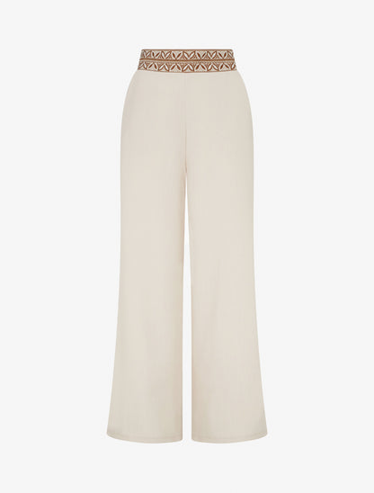 Pantalon fluide unie à taille haute - Beige - 1